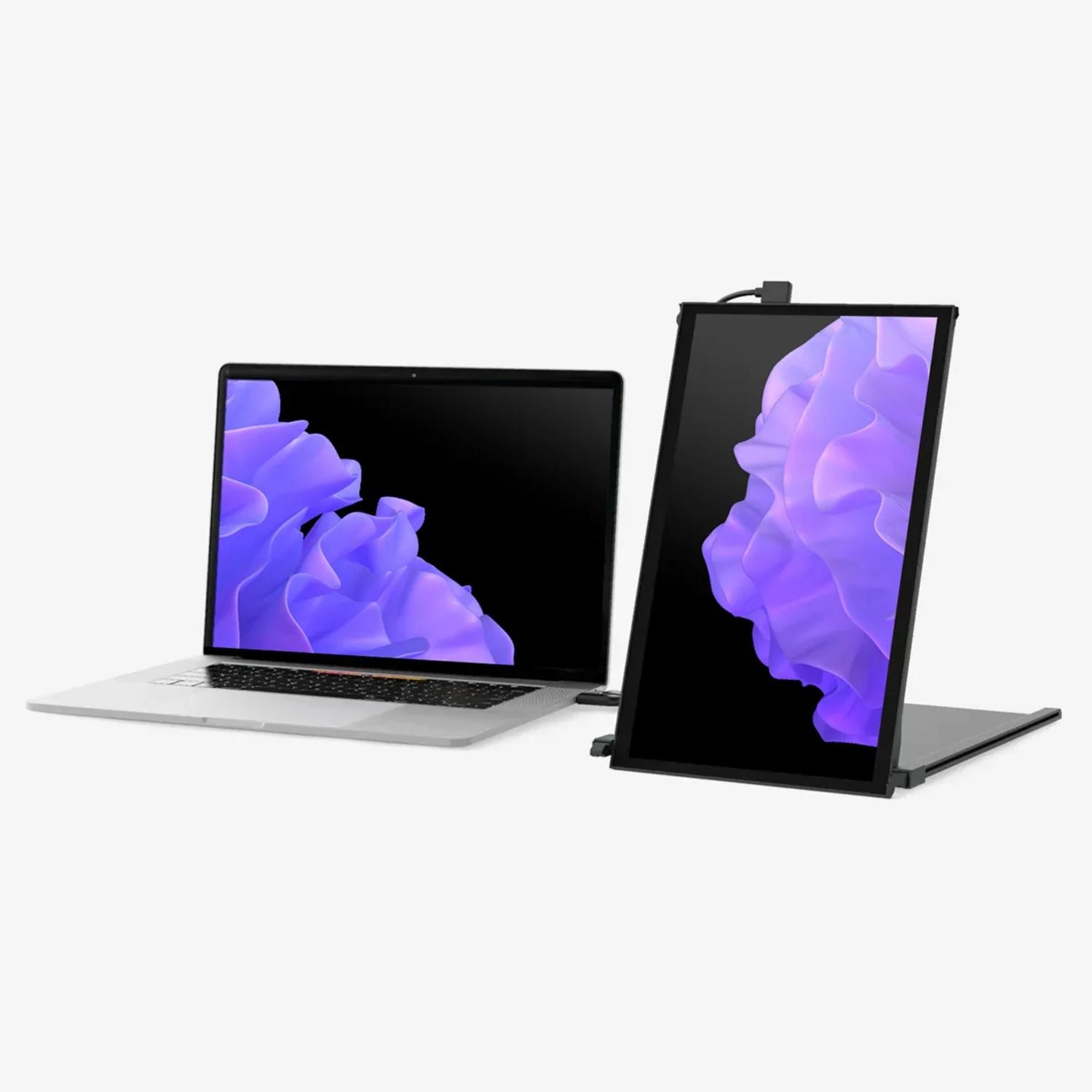 Monitor portátil Mobile Pixels Duex Plus en formato vertical; modo retrato ideal para lectura de documentos, programación, redes sociales y multitareas con pantalla extendida en laptops.