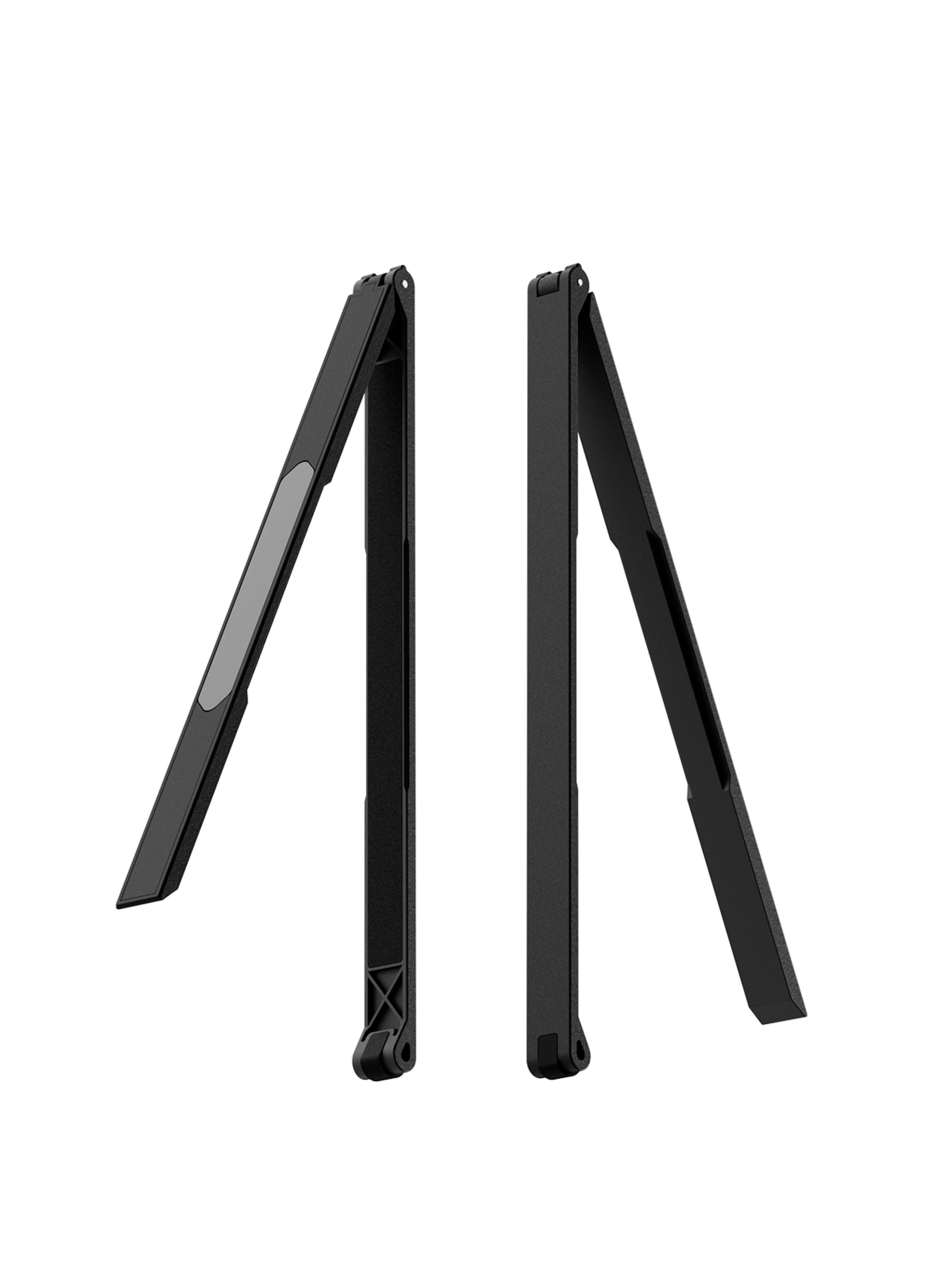 Soporte Levstand en vista delantera y trasera de Mobile Pixels para notebook; accesorio opcional diseñado para brindar soporte adicional al usar un solo monitor portátil Duex Max, Duex Plus o Trio Max, ideal para mejorar la estabilidad y experiencia de uso.