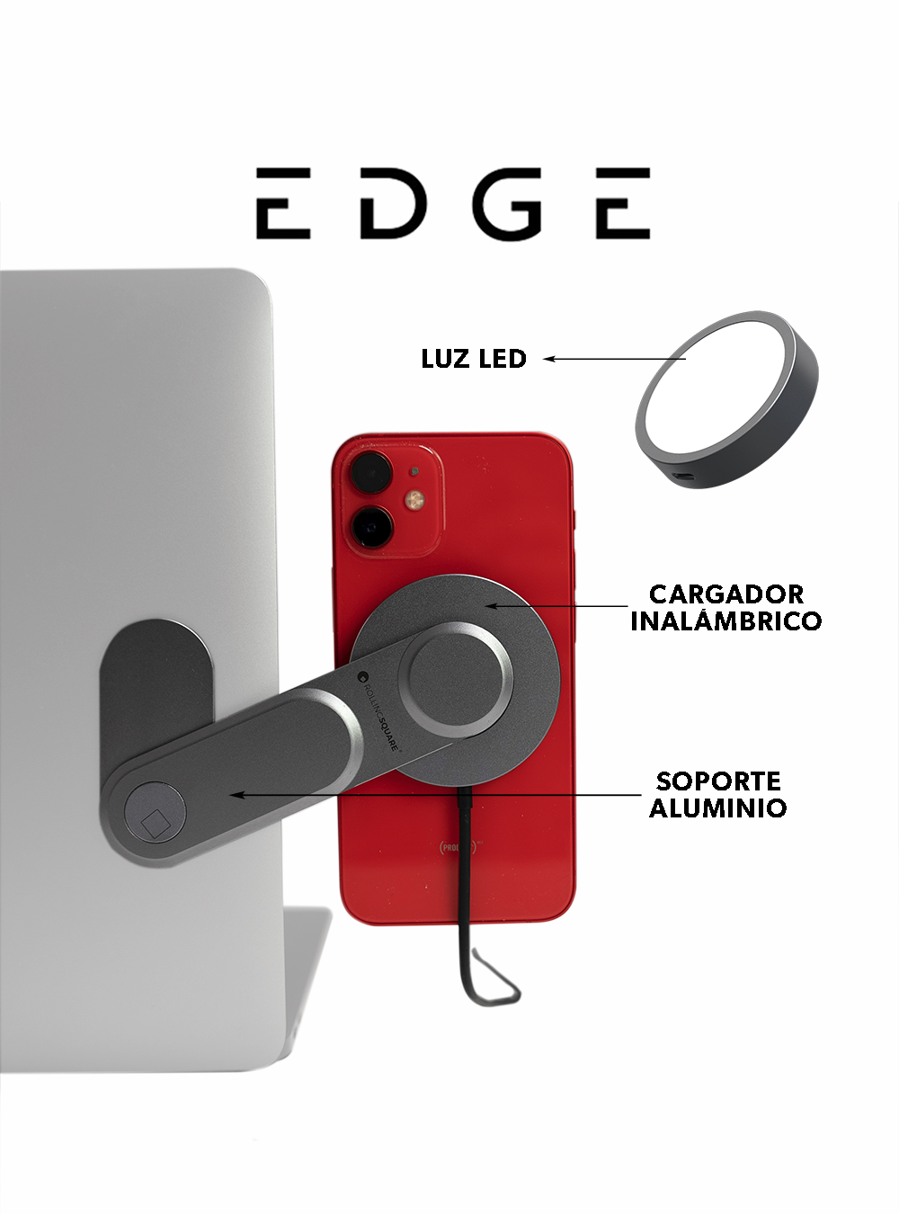 EDGE® Estación de Trabajo Móvil incluye Soporte Celular, Carga Inalámbrica y Luz Led